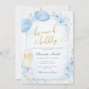 Brunch and Bubbly Champagne Blue Bridal Shower Invitation