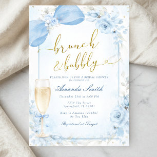 Brunch and Bubbly Champagne Blue Bridal Shower Invitation