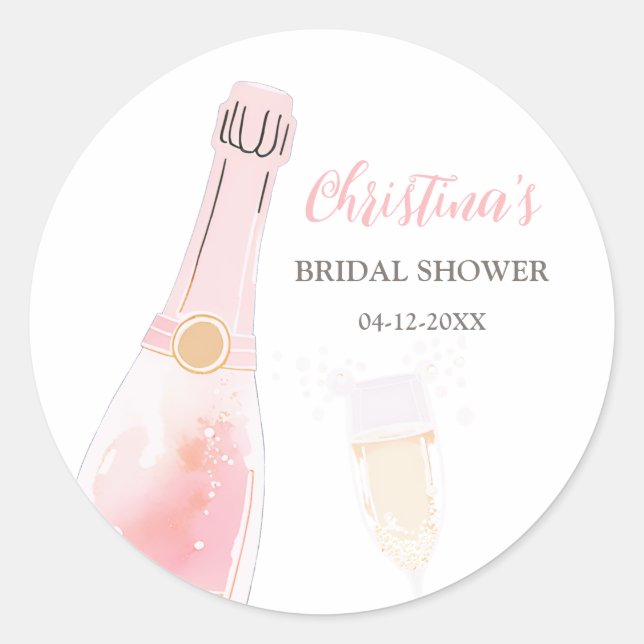 Brunch and Bubbly Champagne Bridal Shower Classic Round Sticker (Front)