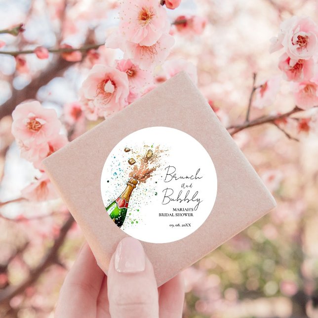 Brunch And Bubbly Champagne bridal Shower  Classic Round Sticker (Creator Uploaded)