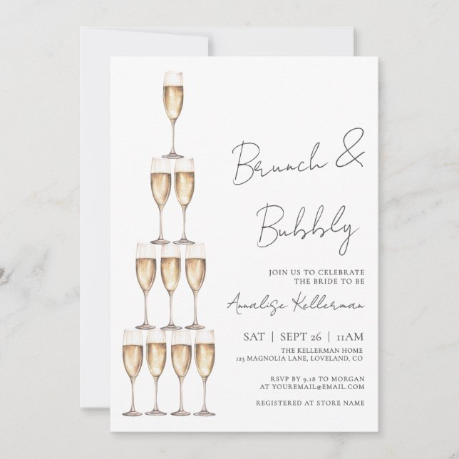 Brunch And Bubbly Champagne Bridal Shower Invitation (Front)
