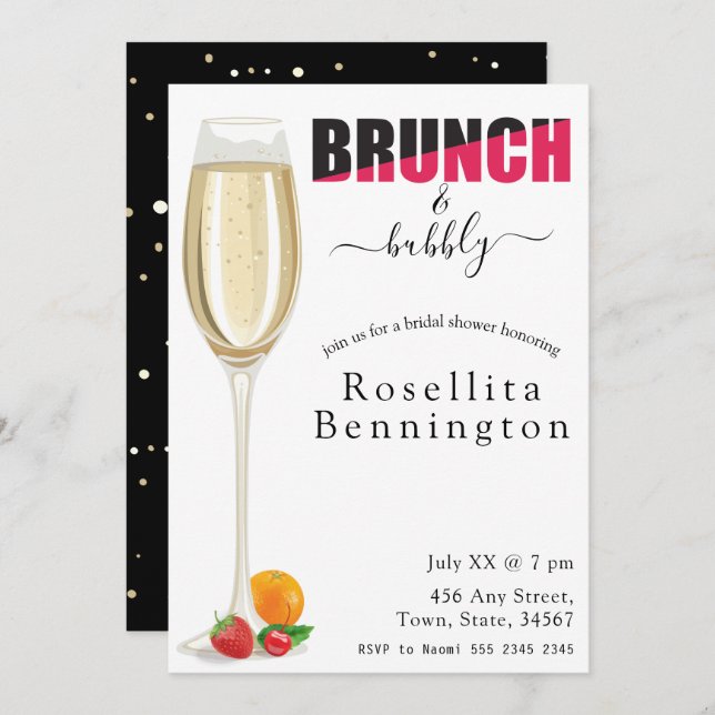 Brunch and Bubbly Champagne Bridal Shower Invitation (Front/Back)