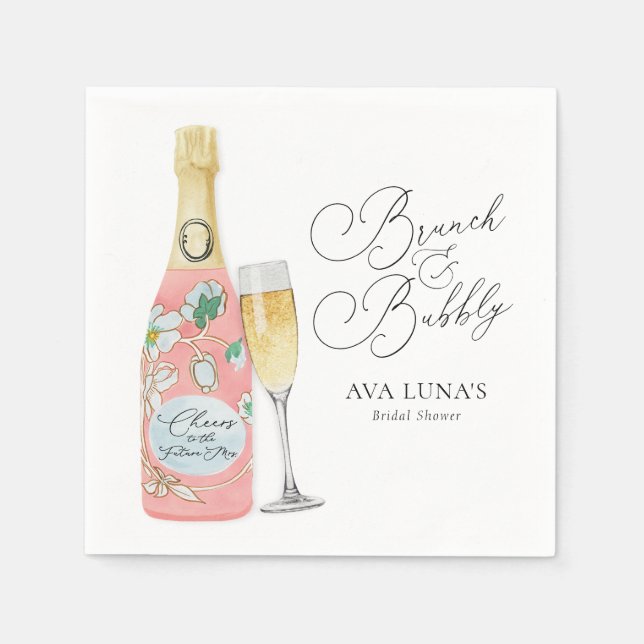 Brunch and Bubbly Champagne Bridal Shower Napkin (Front)