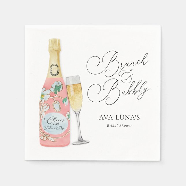 Brunch and Bubbly Champagne Bridal Shower Paper Napkin (Front)