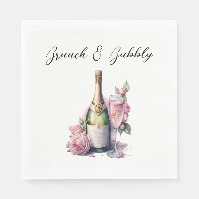 Brunch and Bubbly Champagne Bridal Shower Paper Napkin (Front)