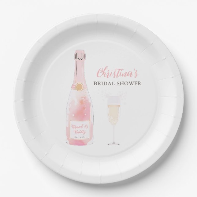 Brunch and Bubbly Champagne Bridal Shower Paper Plate (Front)