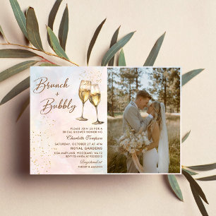 Brunch and Bubbly Champagne Bridal Shower Photo Invitation