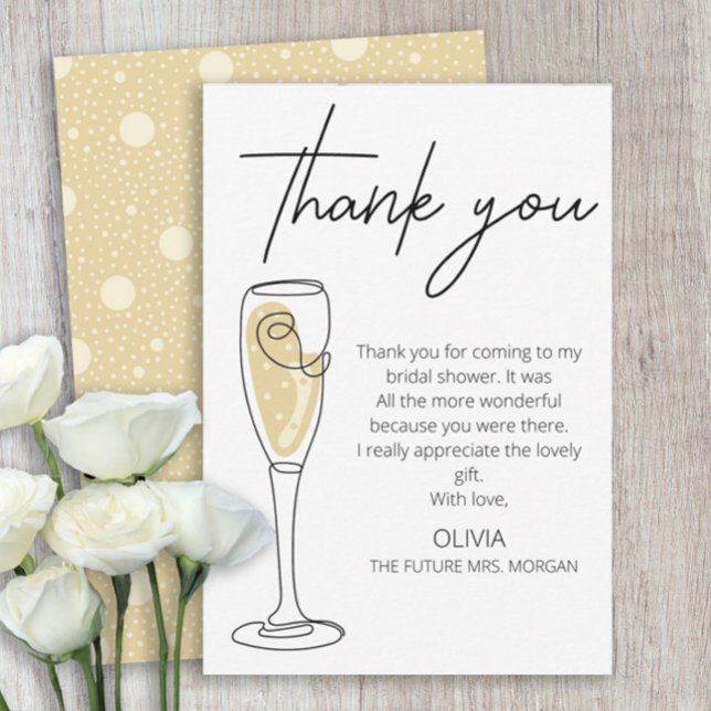 Brunch and Bubbly Champagne Bridal Shower Thank You Card (Creator Uploaded)