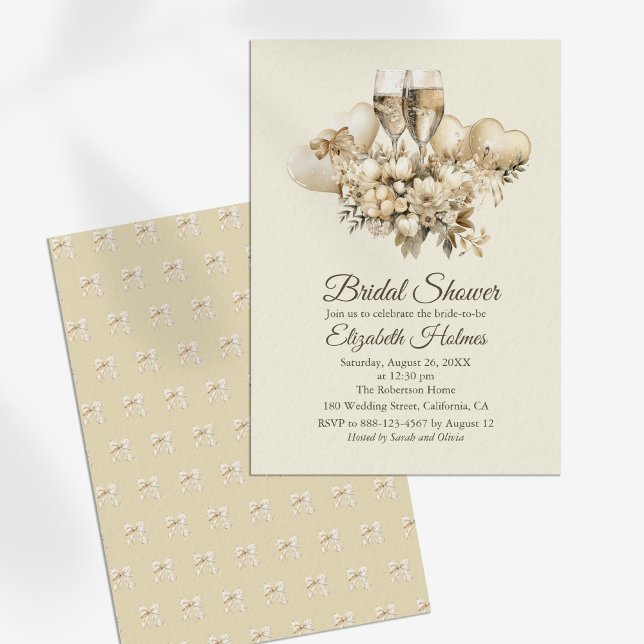 Brunch and Bubbly Champagne Flowers Bridal Shower Invitation (Brunch and Bubbly Champagne Flowers Bridal Shower Invitation on a sunny white table.)