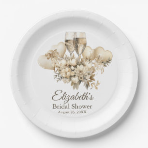 Brunch and Bubbly Champagne Flowers Bridal Shower Paper Plate