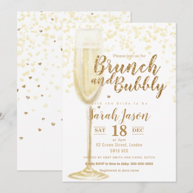 Brunch and Bubbly champagne glass glitter gold Inv Invitation (Front/Back)