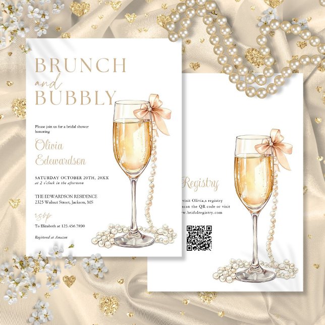 Brunch And Bubbly Champagne QR Code Bridal Shower Invitation (Brunch And Bubbly Champagne QR Code Bridal Shower Invitation)