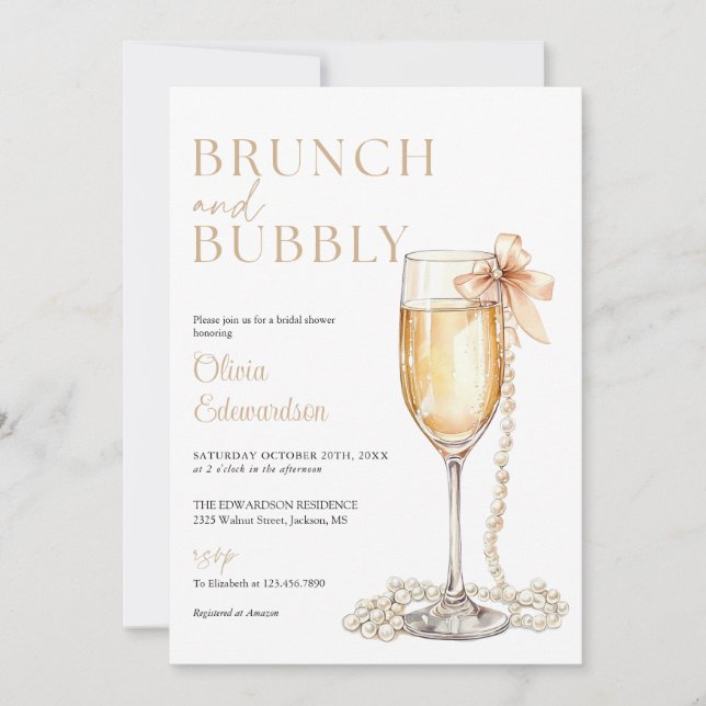 Brunch And Bubbly Champagne QR Code Bridal Shower Invitation (Front)