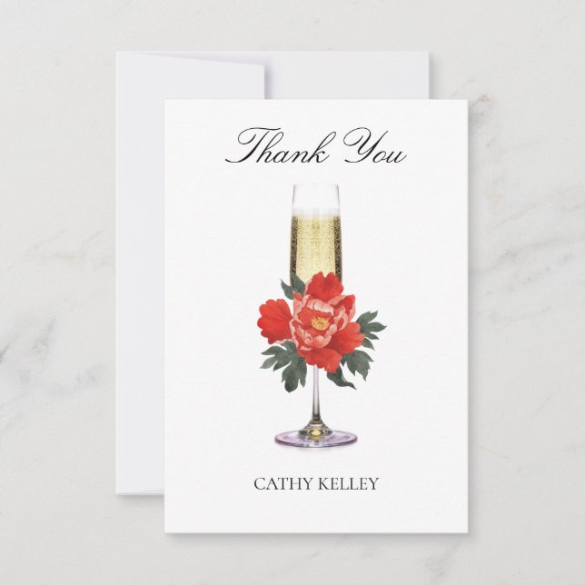 Brunch and Bubbly Christmas Bridal Shower Thank You Card (Front)