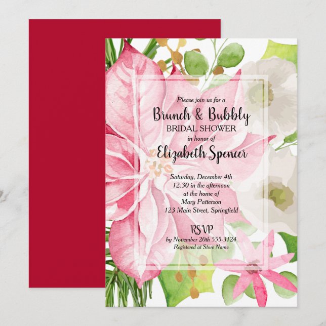 Brunch and Bubbly Christmas Floral Bridal Shower Invitation (Front/Back)