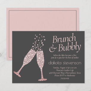 Brunch and Bubbly   Dark Grey Mauve Pink Shower Invitation