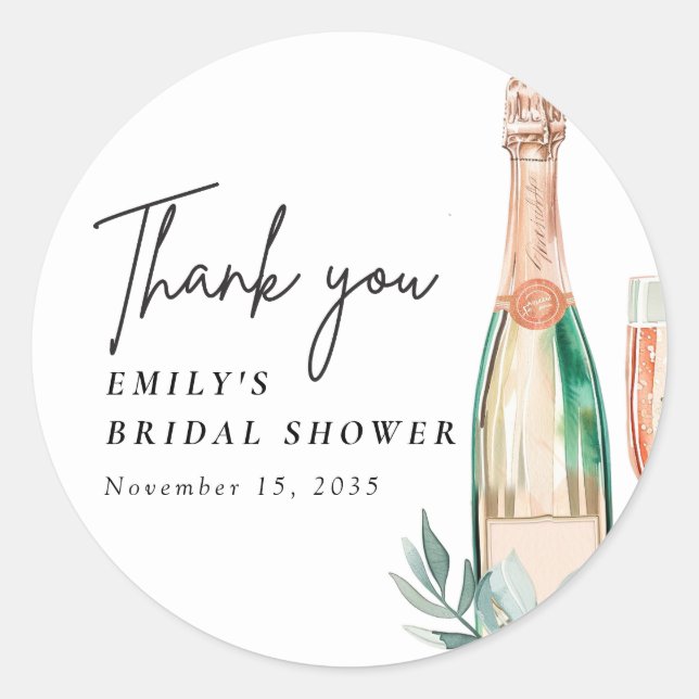 Brunch and Bubbly Elegant Bridal Shower Classic Round Sticker (Front)