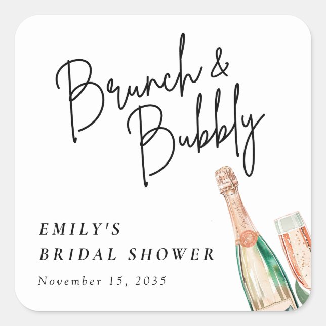 Brunch and Bubbly Elegant Bridal Shower Square Sticker (Front)
