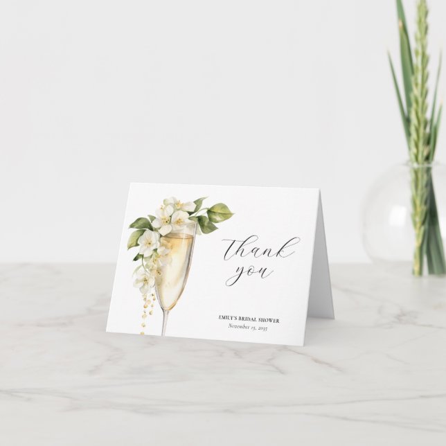 Brunch and Bubbly Elegant Bridal Shower Thank You Card (Front)