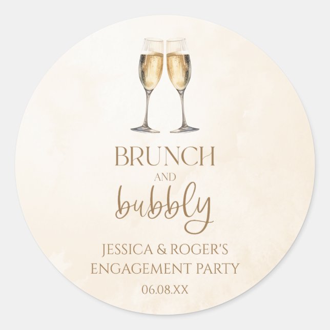 Brunch and Bubbly Engagement Party Brunch Favour Classic Round Sticker (Front)