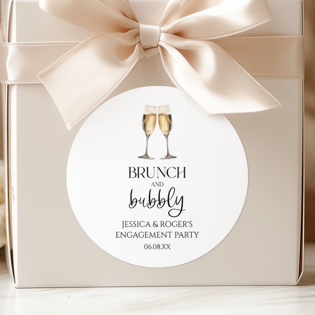Brunch and Bubbly Engagement Party Brunch Favour Classic Round Sticker (Creator Uploaded)