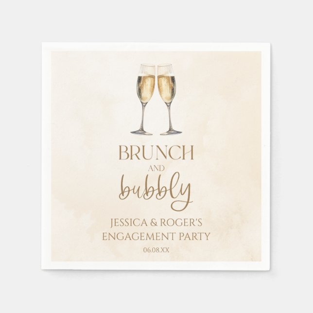 Brunch and Bubbly Engagement Party Brunch Napkin (Front)