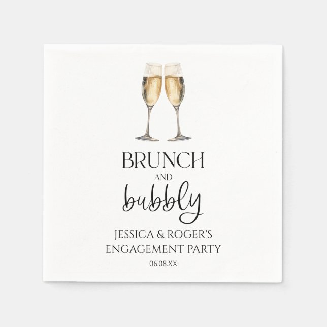 Brunch and Bubbly Engagement Party Brunch Napkin (Front)