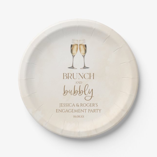 Brunch and Bubbly Engagement Party Brunch Paper Plate (Front)