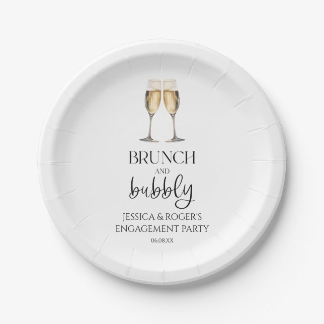 Brunch and Bubbly Engagement Party Brunch Paper Plate (Front)