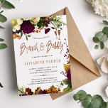 Brunch and bubbly fall floral gold bridal shower invitation<br><div class="desc">A modern chic autumn fall brunch and bubbly invitation featuring burgundy and rusty orange flowers, dried foliage, and green leaves and a classy handwriting whimsical typography script. Easy to personalise it with your details! Suitable for trendy floral glam champagne brunch themed bridal showers, outdoor garden autumn or end of summer...</div>