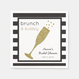 Brunch and Bubbly Faux Gold Glitter & Black Drink Napkin