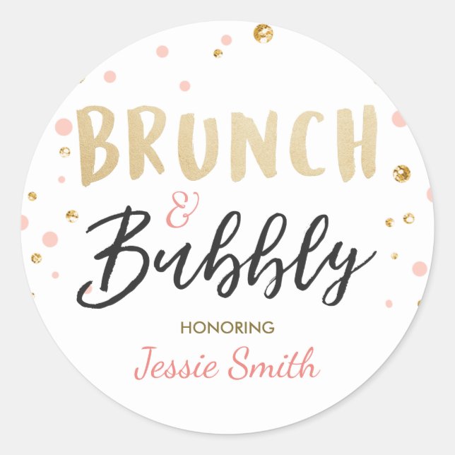 Brunch and bubbly favour tag Bridal shower pink (Front)