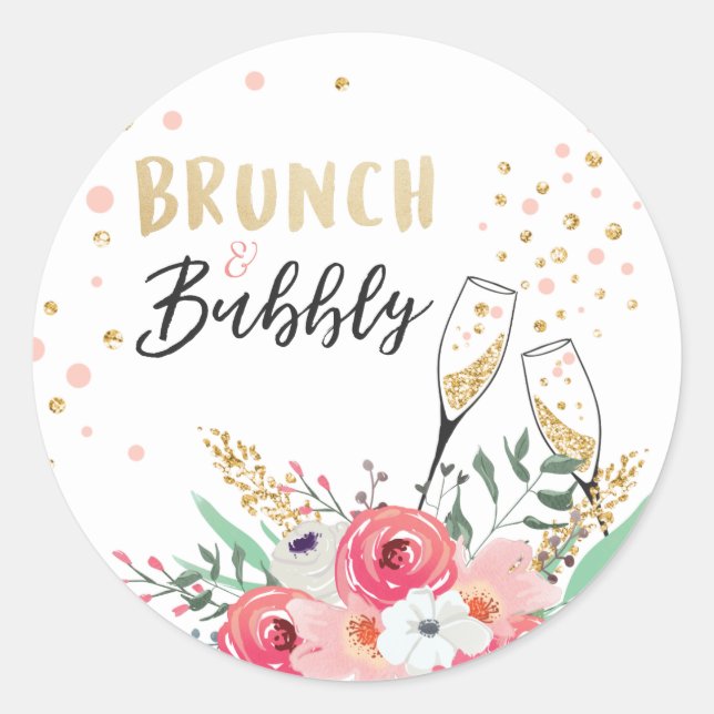 Brunch and bubbly favour tag Bridal shower pink (Front)