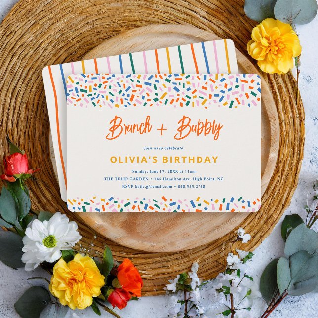 Brunch and Bubbly Festive Fun Birthday Party Invitation (Creator Uploaded)