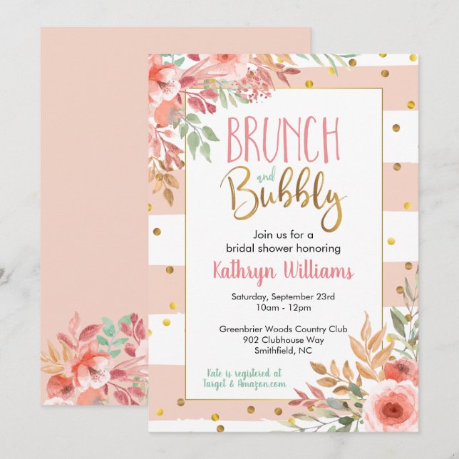 Brunch and Bubbly Floral Bridal Shower Invitation (Front/Back)