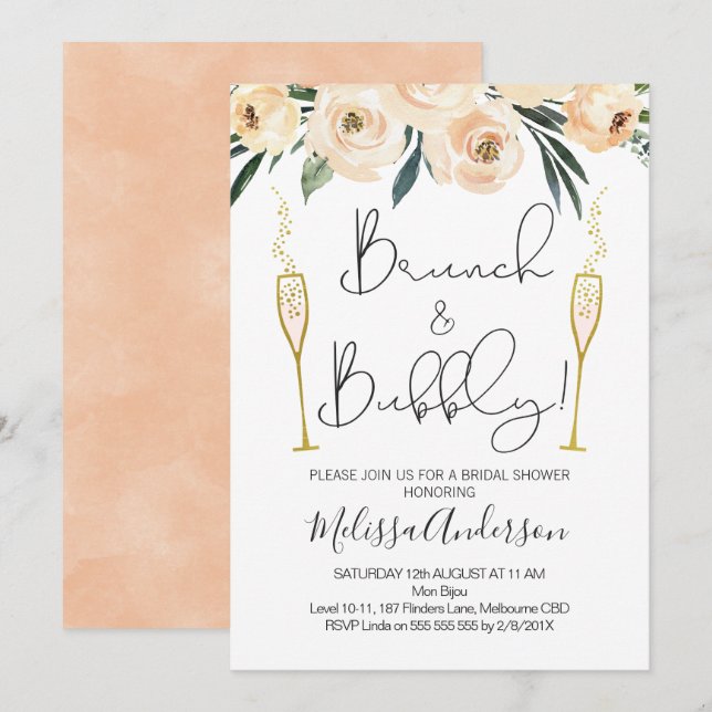 Brunch And Bubbly Floral Bridal Shower Invitation (Front/Back)