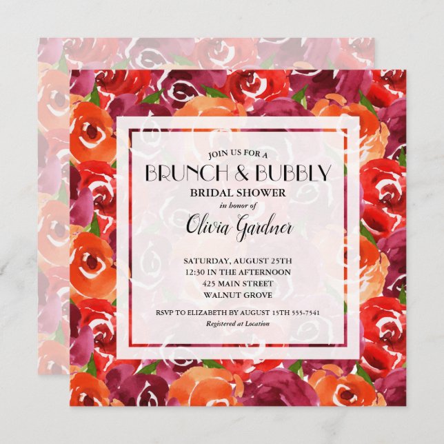 Brunch and Bubbly Floral Bridal Shower Invitation (Front/Back)