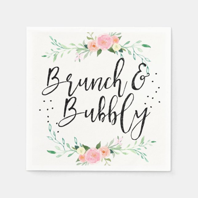 Brunch and Bubbly Floral Bridal Shower Napkin (Front)