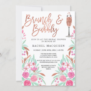Brunch and Bubbly Floral Glitter Bridal Shower Invitation