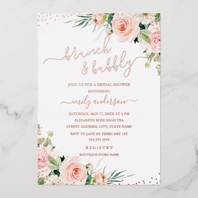 Brunch And Bubbly Floral ROSE GOLD Bridal Shower (Front)