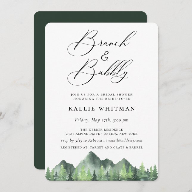 Brunch and Bubbly Forest Mountain Bridal Shower Invitation (Front/Back)
