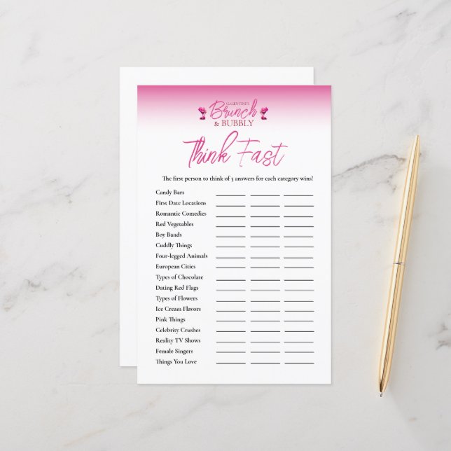 Brunch and Bubbly Galentines Think Fast Game (Front/Back In Situ)