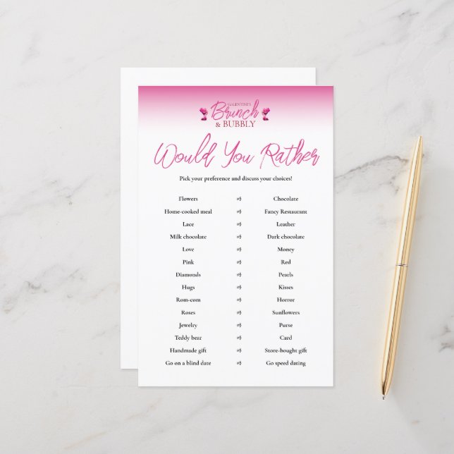 Brunch and Bubbly Galentines Would You Rather Game (Front/Back In Situ)