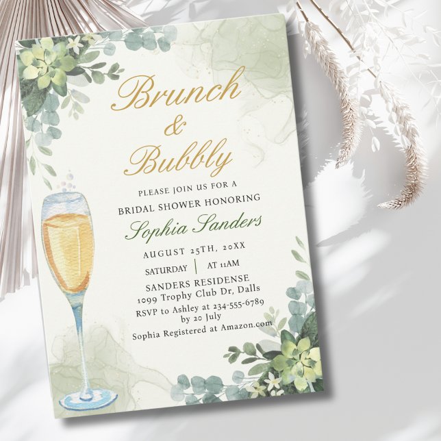 Brunch and Bubbly Glass of Champange Bridal Shower Invitation (Creator Uploaded)