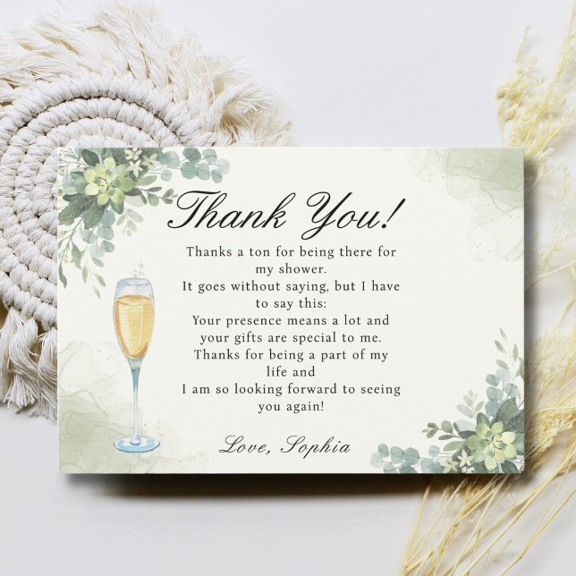 Brunch and Bubbly Glass of Champange Thank You Card (Creator Uploaded)