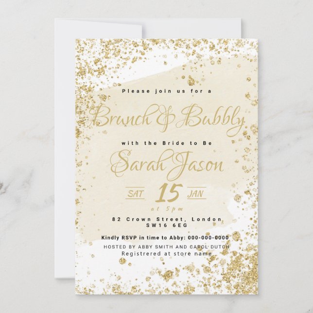 Brunch and Bubbly glitter gold  Invitation (Front)