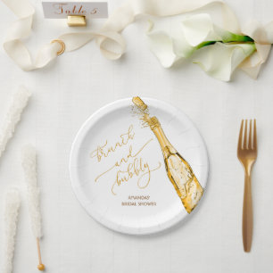 Brunch and Bubbly Gold Bridal Shower Paper Plate