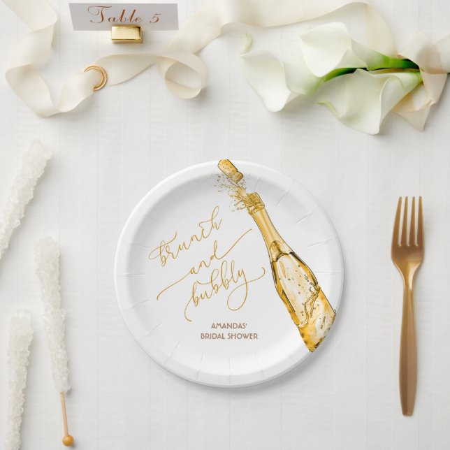 Brunch and Bubbly Gold Bridal Shower Paper Plate (Wedding)