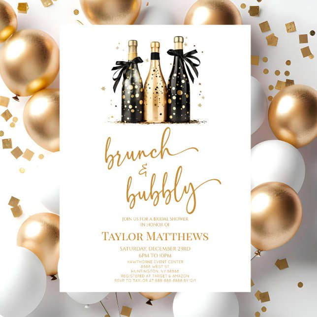 Brunch and Bubbly Gold Champagne Bridal Shower Invitation (Creator Uploaded)