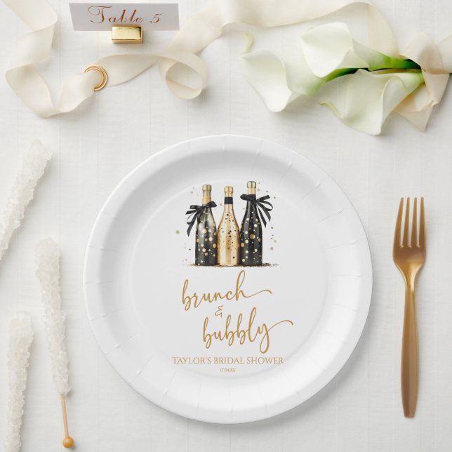 Brunch and Bubbly Gold Champagne Bridal Shower Paper Plate (Wedding)